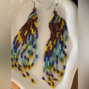 Vintage Multicolor Beaded Fringe Earrings